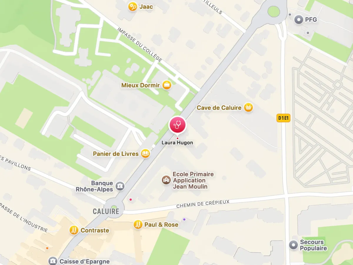 Carte d’accès du cabinet d’ostéopathie au 116 rue Jean Moulin à Caluire-et-Cuire